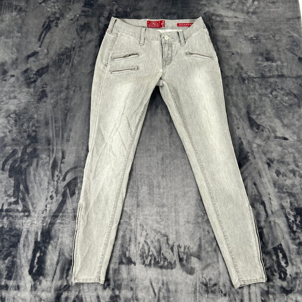 Lucky Brand Charlie Super Skinny Womens 0/25 Grey Moto‎ Zip Ankle Jeans
